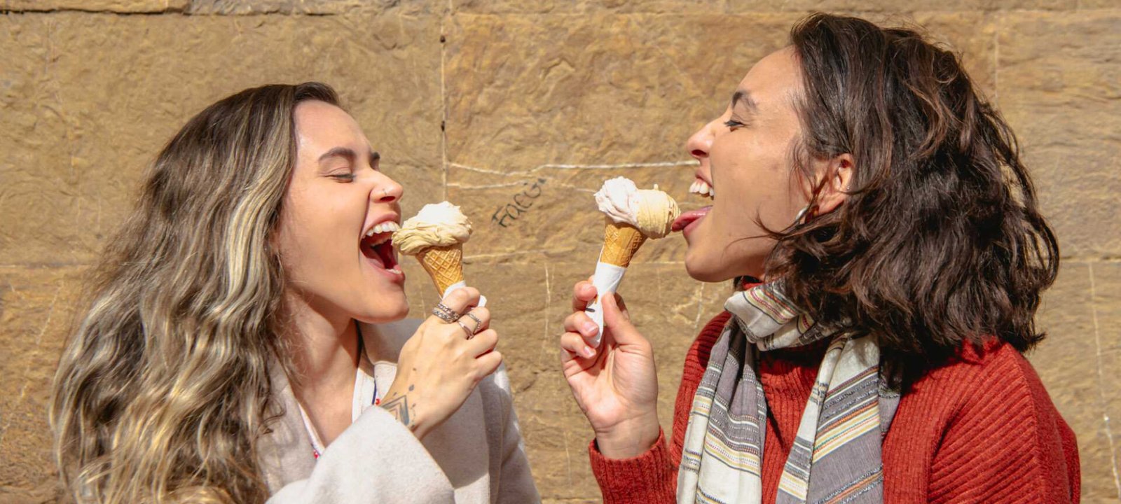Young women enjoying gelato on a Florence Food Tour