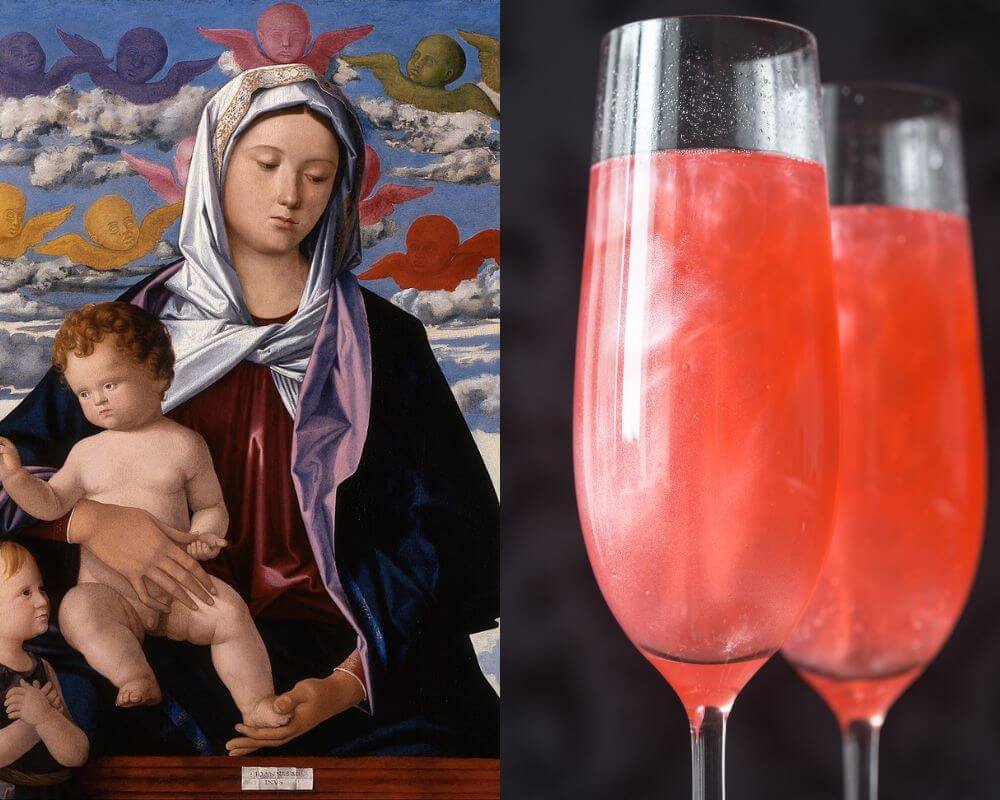 Giovanni Bellini Madonna with Child next to a Bellini Cocktail