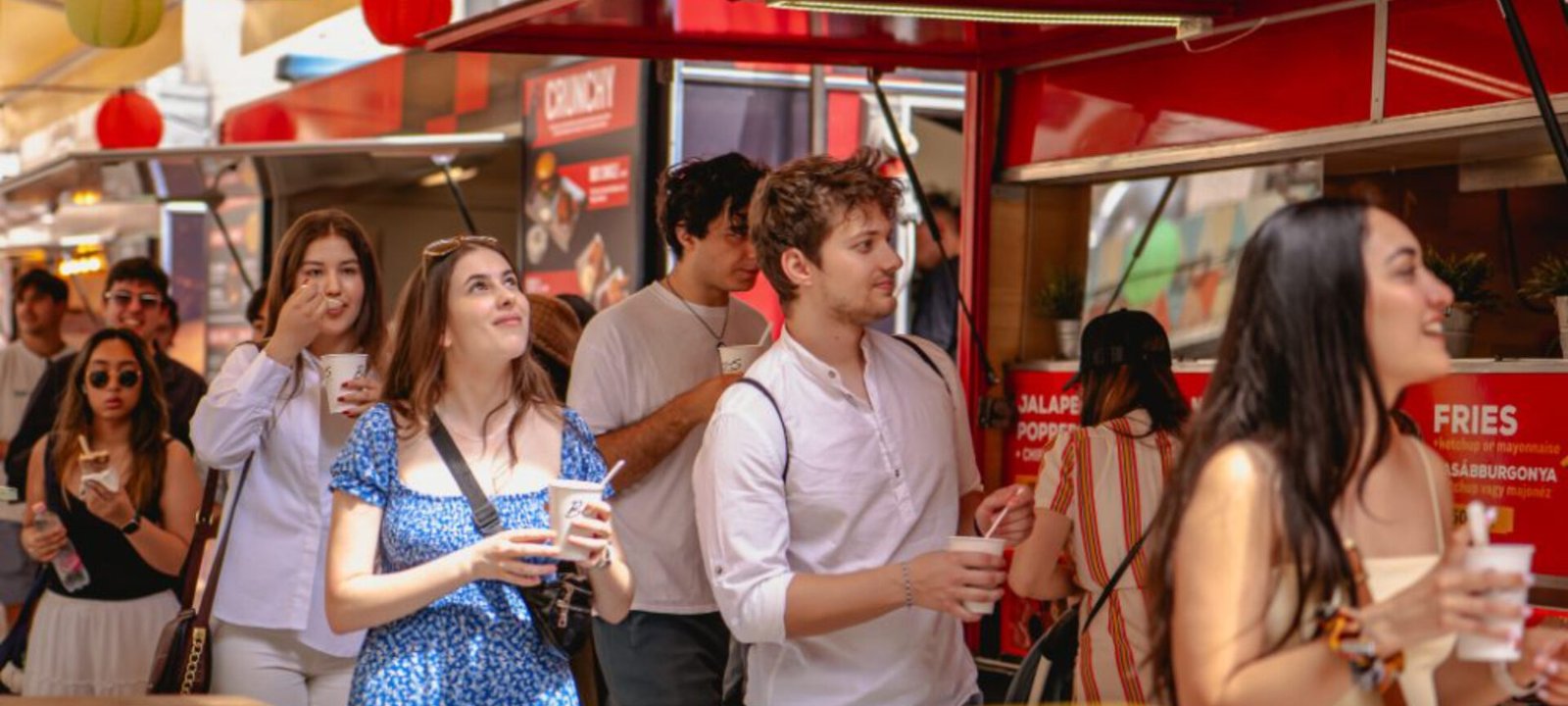 Small group at a street food market on our Budapest Food Tour