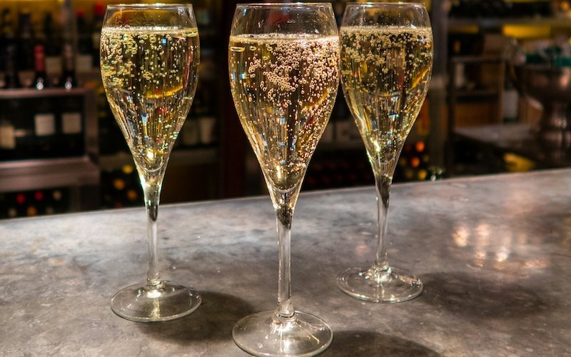 Glasses of Cava on the counter in a Madrid bar