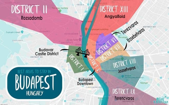 Map of Budapest's Districts, showing some of the top places to stay in Budapest