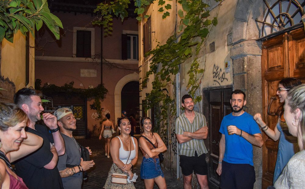 Group in the Monti district enjoying Rome nightlife