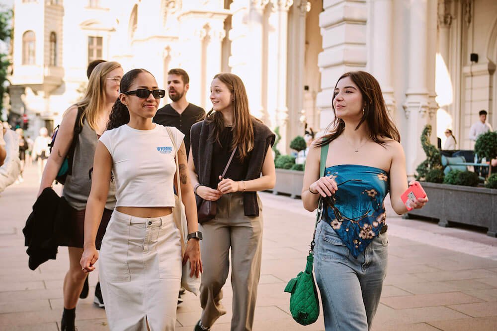 Girls on Andrássy Avenue during their Budapest Hen Do