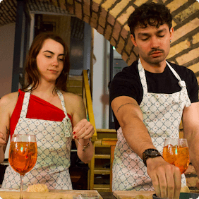 Guy and girl on a Rome Cooking Class